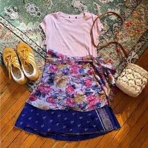 EARTHBOUND Floral Pink & Blue Wrap Skirt